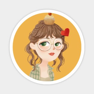 Girl with red heart and cake on head Magnet